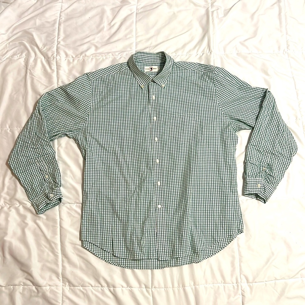 Men’s duck head green and white checked dress shirt button down